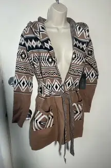 RACHEL ZOE GEOMETRIC PATTERNED CARDIGAN WITH BELT SIZE XS