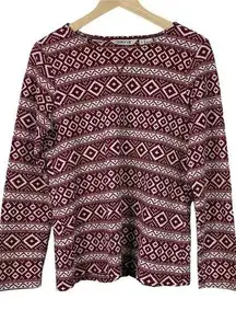 Orvis Small Pajama Lounge Set Waffle Knit Dark Red Purple White Fair Isle