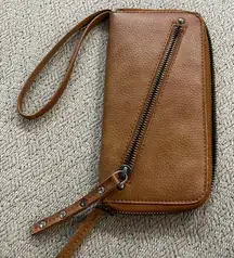 Free Distressed Vegan Wallet Wristlet in Brown Vegan Leather