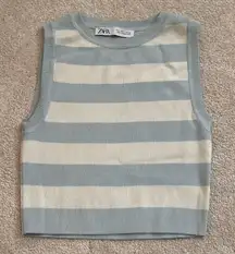 ZARA Basic Knit Light Blue Striped Crop Tank