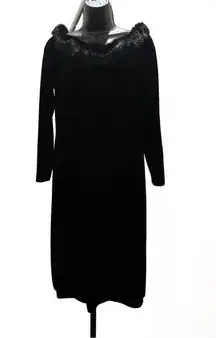 ALEX EVENINGS Black Velvet Off Shoulder Faux Fur Lined Neckline Midi Dress - siz