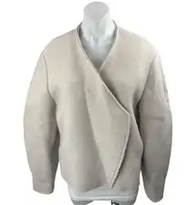 H&M Women's Beige Wool Long Sleeve Wrapover V Neck Sweater Coat Jacket Size S