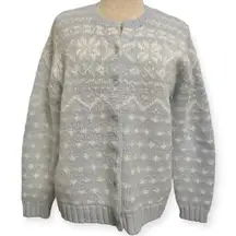 Vintage 90’s Knit Sweater Cardigan Blue White Button Fair Isle Norwegian