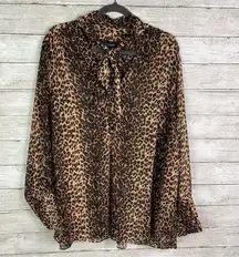 11 Honore Leopard Print Tie Neck Blouse Size 24