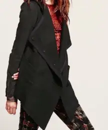 Drippy Wool Linen Asymmetrical Hooded Coat Jacket