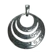 Silver Chain Necklace with Three Ring Ornate Silvertone Pendant Only