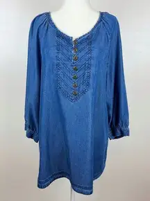 Soft Surroundings Blue Chambray Shirt Blouse‎