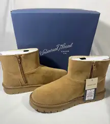 Universal Thread Women Memory Foam Zip Ankle Boots Tan Winter Comfy Size 8
