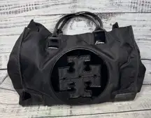 TORY BURCH Large Black Logo Nylon & PVC Tote Shoulder Bag 13x16