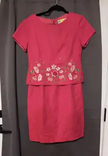 Jessica Howard Vintage Pink Midi Dress, Floral Embroidered Dress, Sz 6, Faux Set
