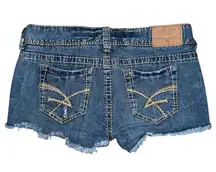 Amethyst Low Rise Mini Booty Jean Shorts Sz 9 Blue Denim Thick Stitch Y2K 2000s
