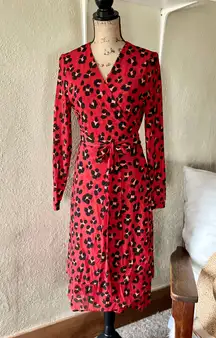 Siren Wrap Dress Size M #5771 Red leopard