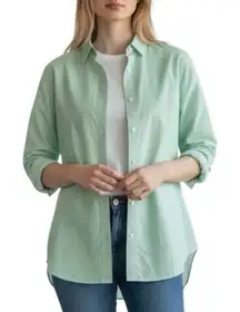 NWT Everlane The Silky Cotton Relaxed Shirt in Green Stripe Sz 2