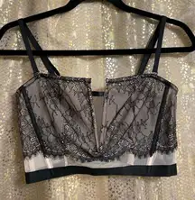 Victorias Secret Very Sexy Black Nude Lace Plunge Longline Bra Top Large