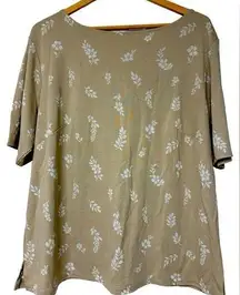 Josephine Chaus Short Sleeve Stretch Shirt Top - Tan Floral - Size 1X