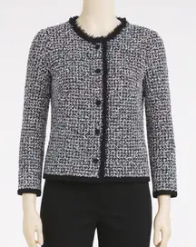 Ann Taylor Petite Tweed Jacket Womens LP Multicolor Fringe Trim‎ Boucle Blazer