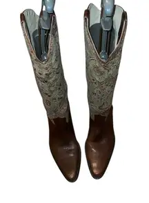 Matisse Brown Leather Vintage Tapestry Western Boots Size 7 1/2 M