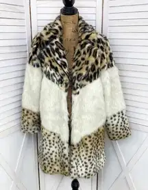 Blank NYC Weekend Vibes Faux Fur Animal Print Coat Small Mid Length