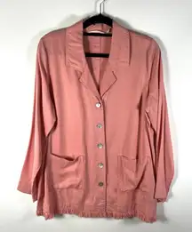 Soft Surroundings Women L Coral Fringe‎ Hem Lagenlook Beachy Ravina Shirt Jacket