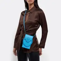 Versace La Medusa Blue Leather Mini Crossbody Bag with Chain and Strap