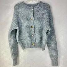 SheIn  Womens Sz Small Gray Crew Neck Ribbed Knit Button Front Cardigan Sweater