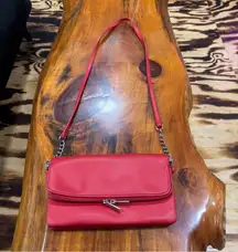 Express Red Leather Shoulder Bag with Chain Strap