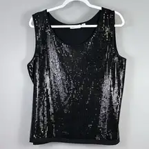 Joan Rivers Sequin Tank Top Shell Womens Size Large Black New Years Blouse Shirt