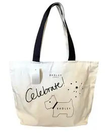 NWT Radley London Celebrate Scottie Dog White Canvas Top Zip Tote Bag