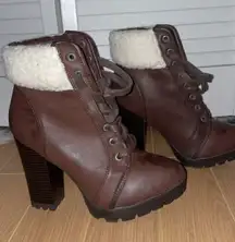 Brown Booties With Faux Fur