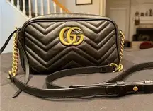 GUCCI GG Marmont Matelasse Small Leather Crossbody Bag Black