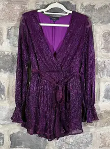 Lulus Wow Factor Romper Woman's Large Purple Shiny Surplice Party Festival‎