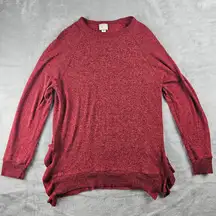 Anthropologie Postmark Sweater Womens Medium Red Ruffled Tunic Long Sleeve Knit