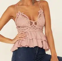 Free People NWT  Womens large mauve pink Adella lace cross strap cami tank top