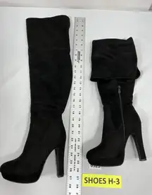 Womans Dream Pairs Platform Otk Boots 8 Black Cuff Heel 1/4 Zip Round Toe NWOT