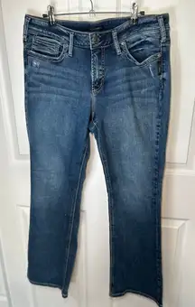 Silver Jeans Co Suki Slim Boot Jeans Medium Wash Distressed Size 14 L31