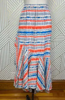 Tolani Miri Tiered Wrap Maxi Skirt in Red Orange Blue Size US Small