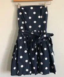 Blue/White Polka Dot Strapless Polka Dot Bow Dress. Size Small.