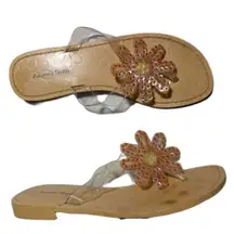 Vtg Y2K Amanda Smith Transparent Vinyl Sequin Flower Toe Post Thong Sandals 6.5
