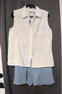 Classic Elements Top & Shorts Set, Women's XL Floral Embroidered Tank & Shorts