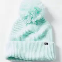 Urban Outfitters Mint Green Ribbed UO Chunky Knot Beanie Pompom