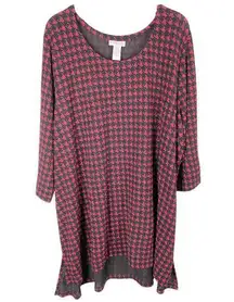 Catherines Plus Size 2X Top 22W 24W Red Black Houndstooth Scoop Neck Stretch 236