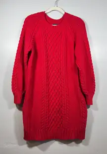 Lands’ End Cable Knit Sweater Dress Red Long Sleeve M 10/12 Winter Cozy Holiday