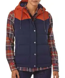 Patagonia Women’s Size S Navy Blue Orange Bivy Hooded Down Vest