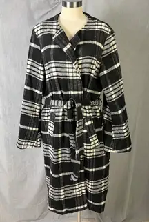 Cupshe Plaid Belted Cardigan Coatigan Black White Longline Open Front XL
