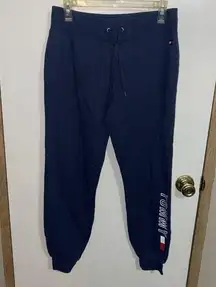 TOMMY HILFIGER Sport Women's Logo Sweatpants Jogger Blue Red Stripe Size M