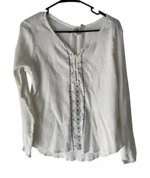 Aventura Shirt Womens Medium White Gray Embroidered Organic‎ Cotton Boho Top