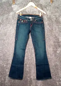 True Religion  Flare Wide Leg Jeans with Contrast Stitching Low Rise Womens 26