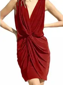 Misa Los Angeles Draped Twist Front‎ V-Neck Dress Sleeveless Red Size Small