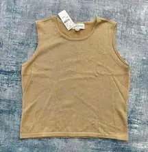 NWT! Casual Corner Gold Shimmer Beaded Sleeveless Blouse Medium