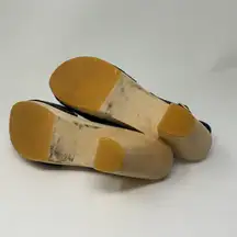 Bryr Miranda Peep Toe Felt Fabric Leather Wood Platform High Heel Shoes Blue 8